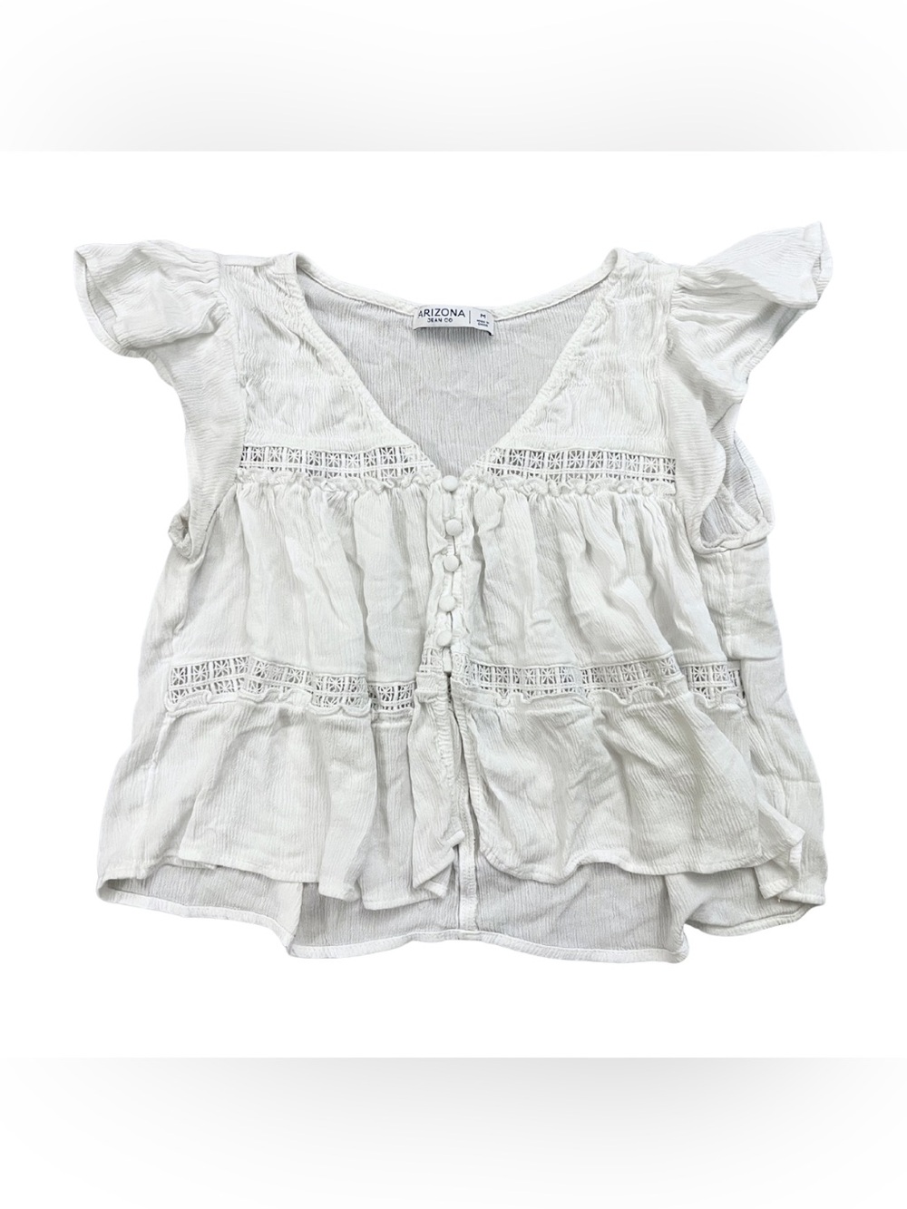 Arizona Jean Co Cropped Babydoll Top Womens Medium Boho Ruffles Y2K Cottagecore